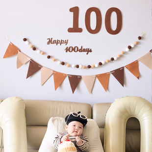 ins风宝宝生日百天家里布置装饰100天仪式感高级场景拍照道具气球