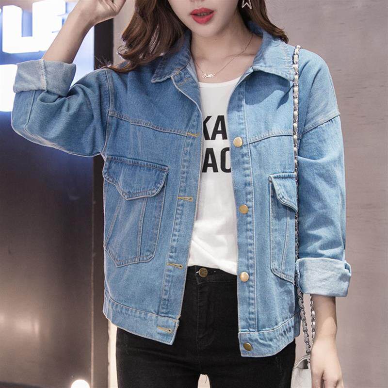 2026春秋新款韩国BF夹克牛仔上衣女港风大口袋宽松大码牛仔外套女