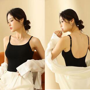 2026春夏新款 内搭白色吊带 可调节肩带美背打底背心自带胸垫一体式