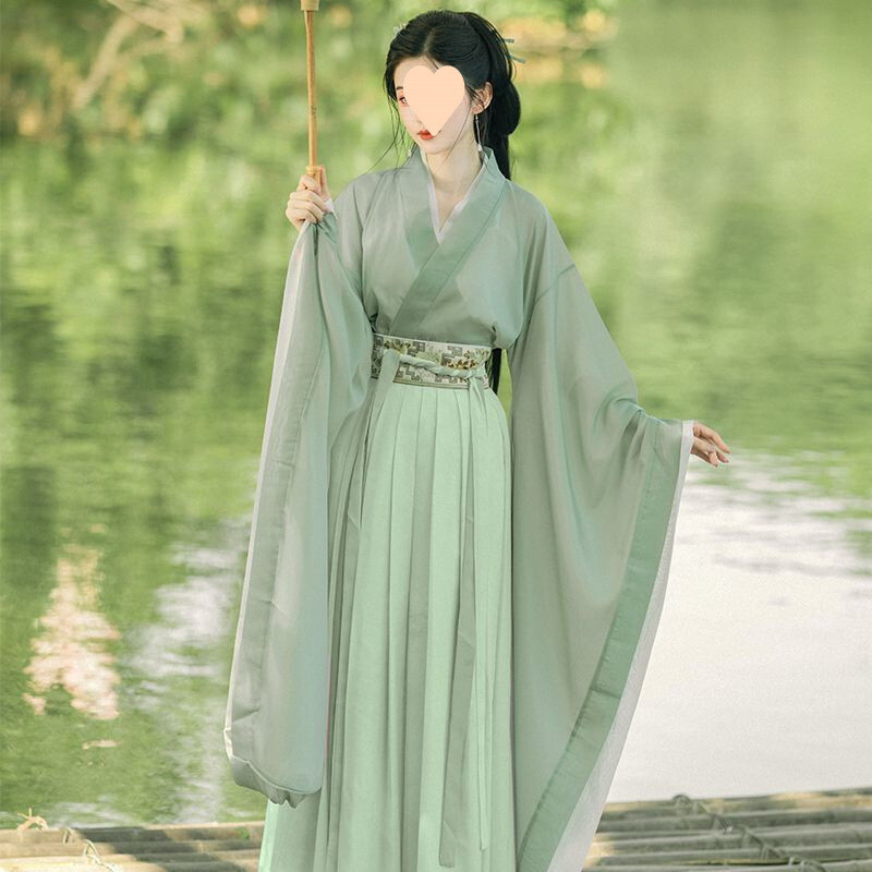 2025新款汉服女绿色古装中国风交领广袖流仙裙仙气飘逸春夏款