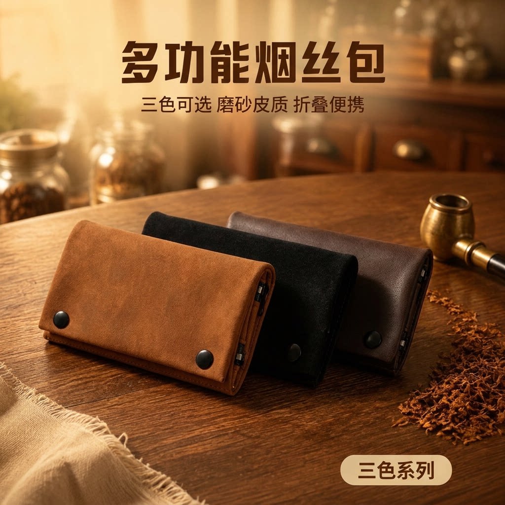 福腾烟斗丝包磨砂皮便携烟丝袋多功能粮随身袋手卷烟斗配件收纳袋