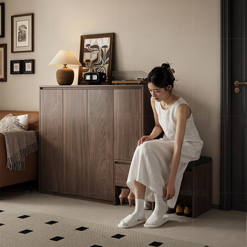 中古风实木鞋柜家用门口室内法式复古入户玄关柜鞋柜新款带换鞋凳,住宅家具,鞋柜,淘宝优惠券,粉丝福利购,淘宝优惠卷