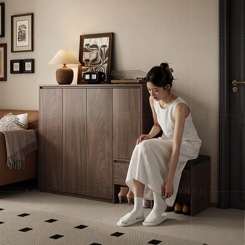 玄关柜中古风实木环保基材鞋柜