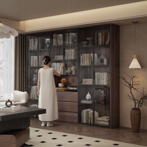 中古风书柜一体整墙环保基材