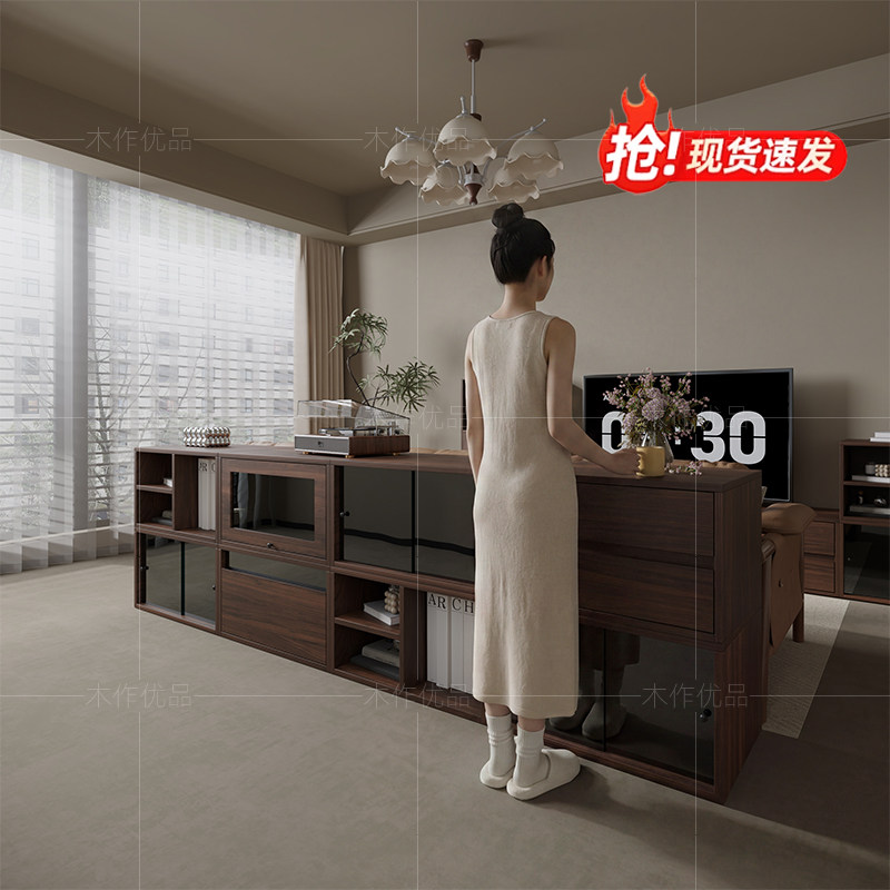 中古风模块组合柜客厅边柜储物柜图片