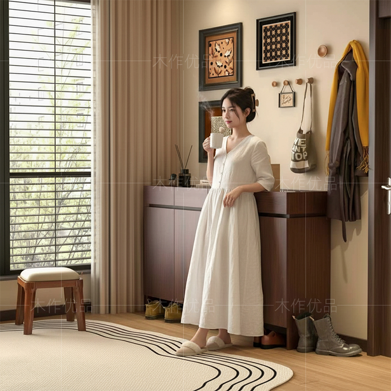 中古风实木鞋柜靠墙玄关柜收纳柜