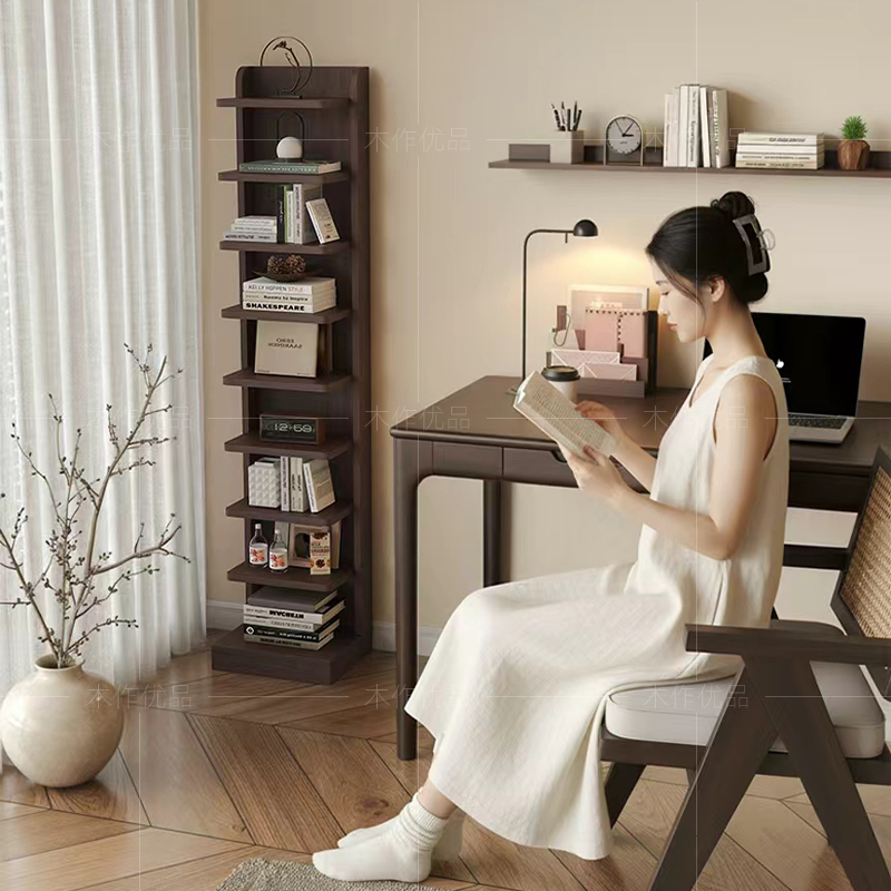 中古风书架落地置物架展示贵窄柜
