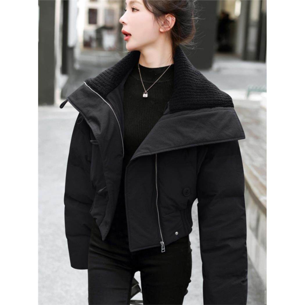 白鸭绒羽绒棉袄女2025冬季新款高腰羊羔毛大翻领短款面包服外套潮,女装/女士精品,短外套,淘宝优惠券,粉丝福利购,淘宝优惠卷