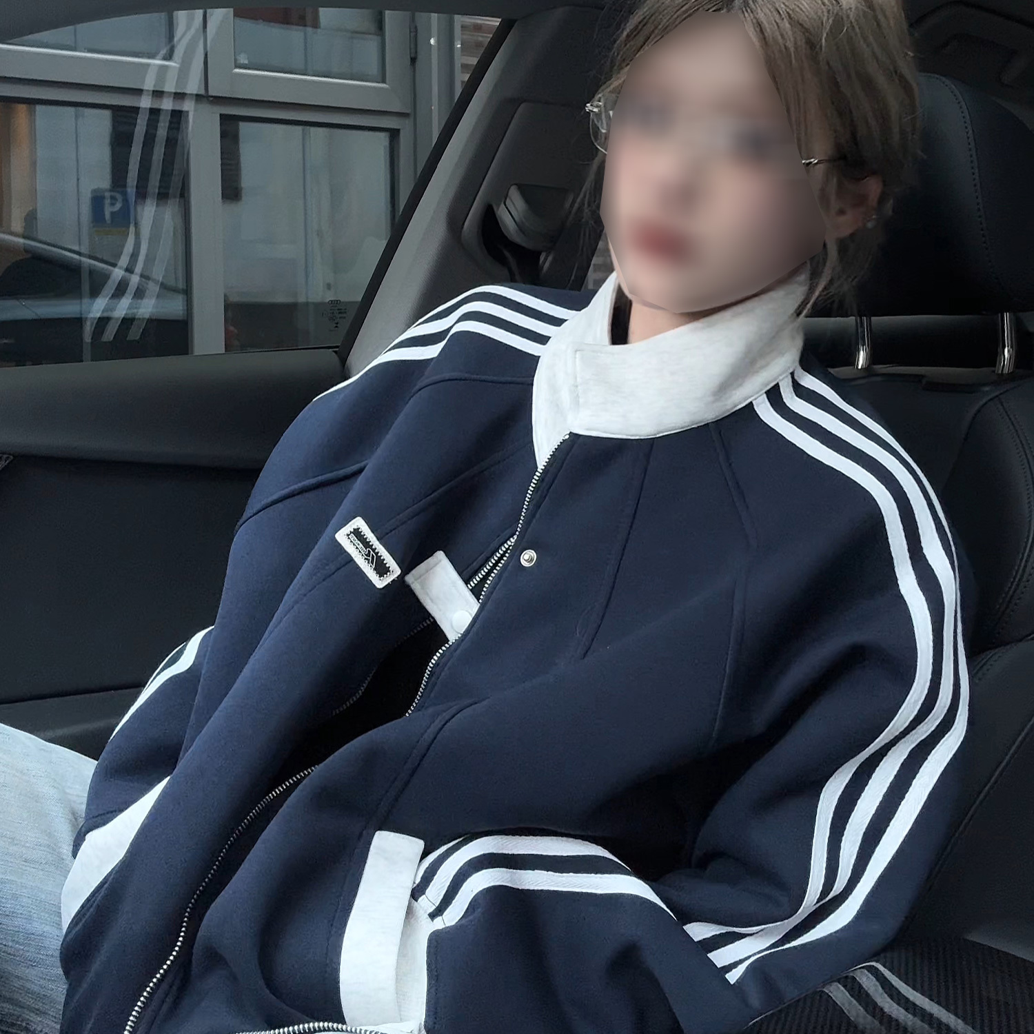 美式高街拼接三条杠印花立领卫衣男女秋季撞色痞帅百搭棒球服外套