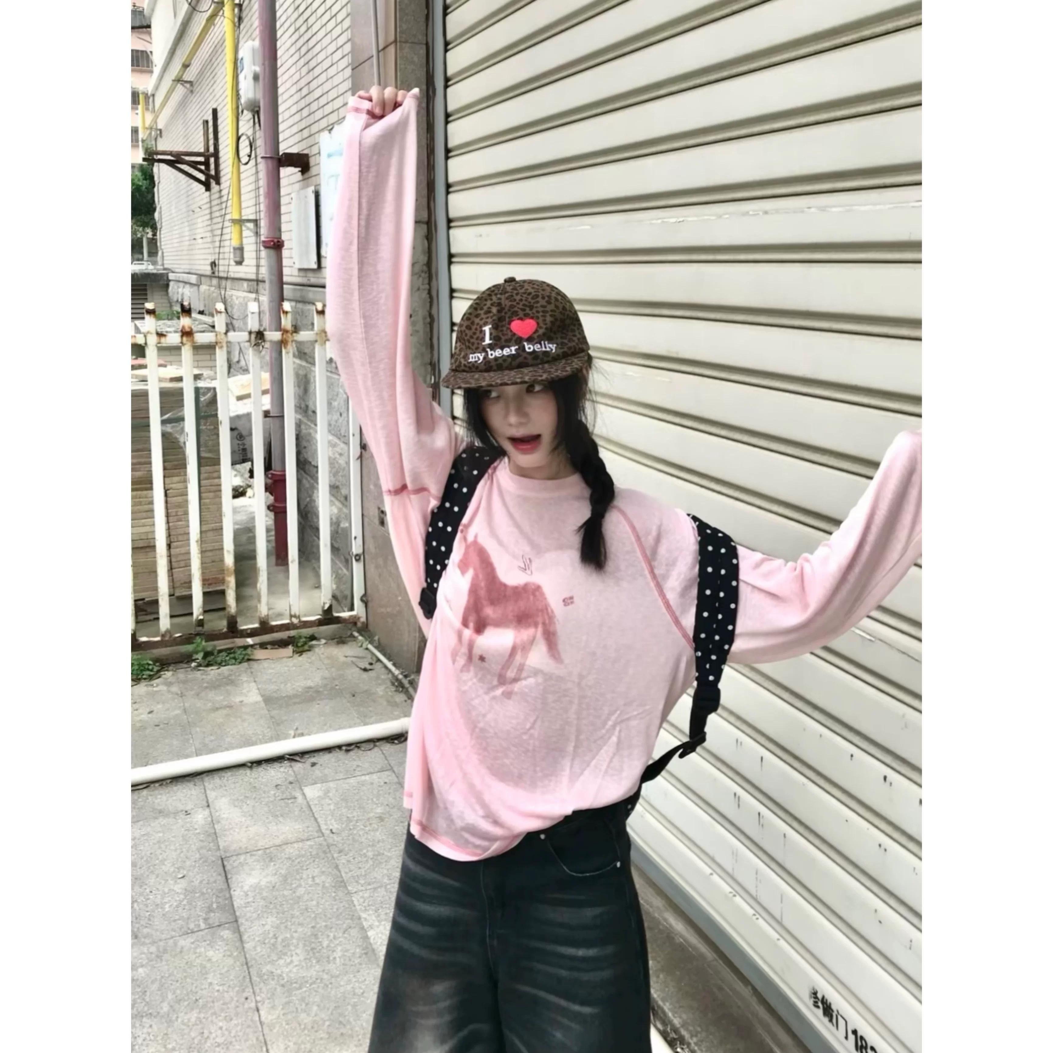 小马印花慵懒感微透防晒罩衫上衣