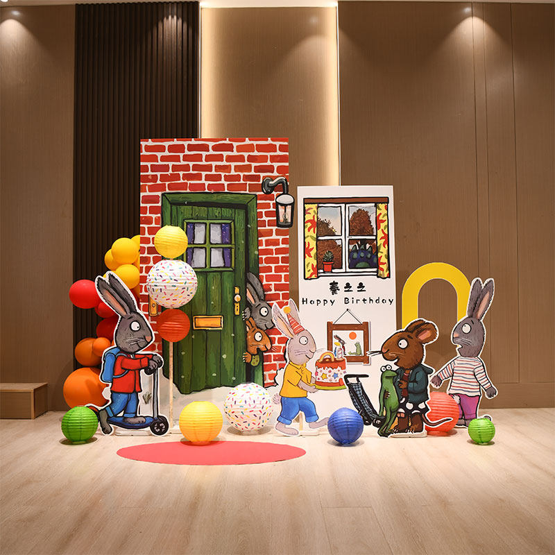 卡通小鼠波波生日布置气球男孩生日派对儿童2两3周岁KT板布置酒店