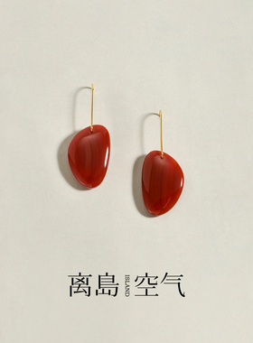 离岛空气知秋S925银红玛瑙耳环樱桃长款耳坠女轻奢法式气质耳饰