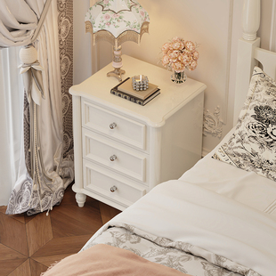 实木烤漆床头柜法式奶油风小型卧室床边柜轻奢高级感卧室床头斗柜