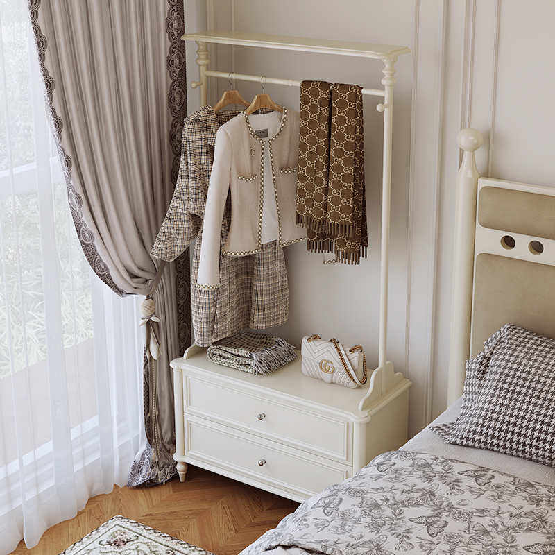 法式实木床头柜衣帽架一体