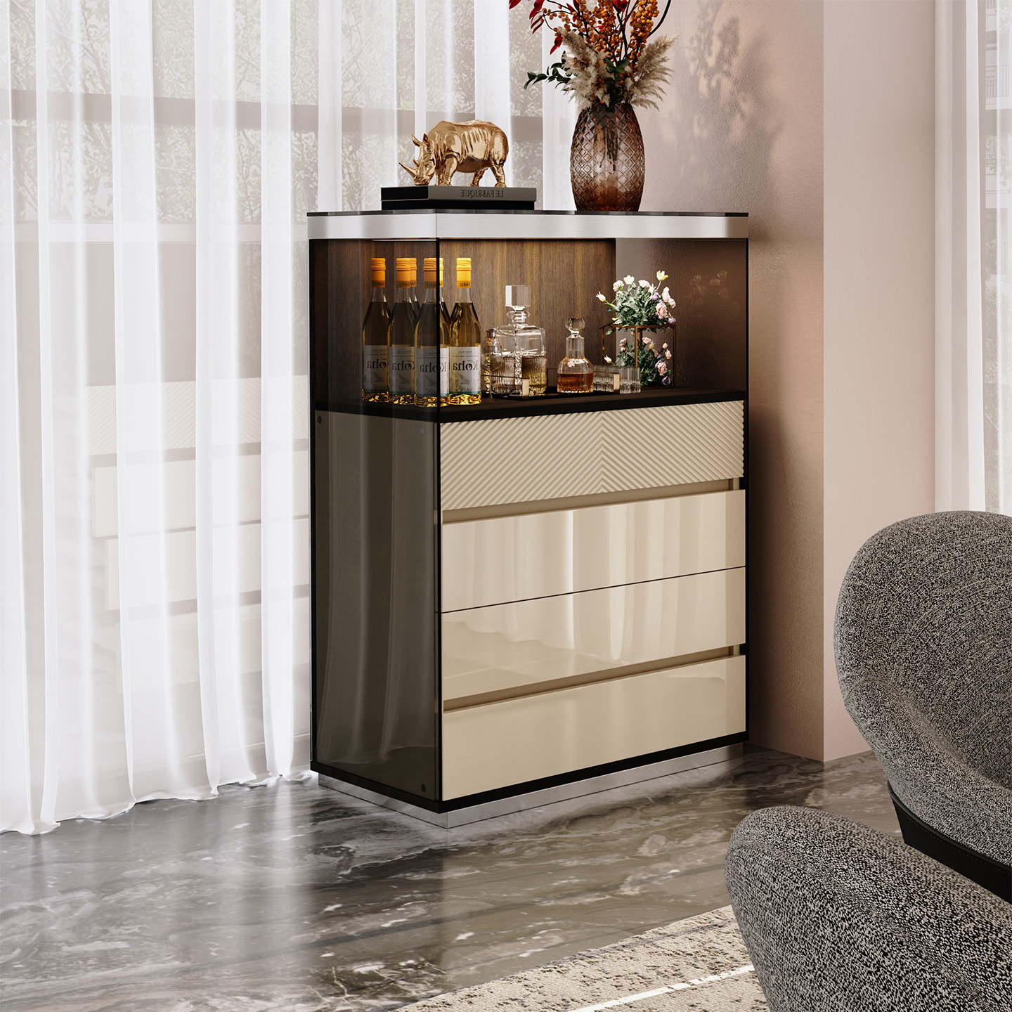 意式轻奢实木五斗柜客厅电视柜旁小边柜展示柜高级感储物柜收纳柜,住宅家具,斗柜,淘宝优惠券,粉丝福利购,淘宝优惠卷