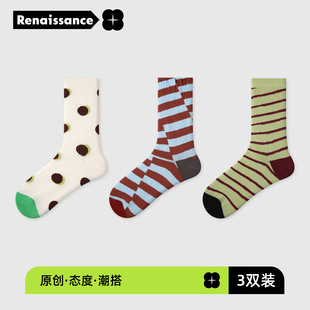 文艺复兴26新款袜子女春夏堆堆袜轻薄透气棉袜条纹波点夏季中筒袜