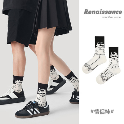 Renaissance创意袜子女夏季卡通搞怪中筒袜男士春秋情侣运动棉袜