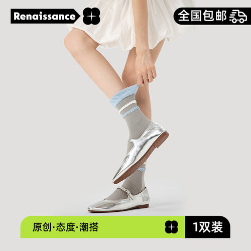 文艺复兴芭蕾风袜子女24秋季新品miu日系可爱棉吸汗堆堆中筒袜