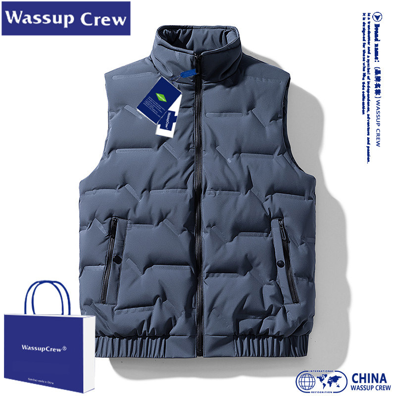WASSUP CREW 다운 조끼 남자 2023 겨울 신작 캐주얼 조끼 따뜻한 조끼 자켓 INS TREND