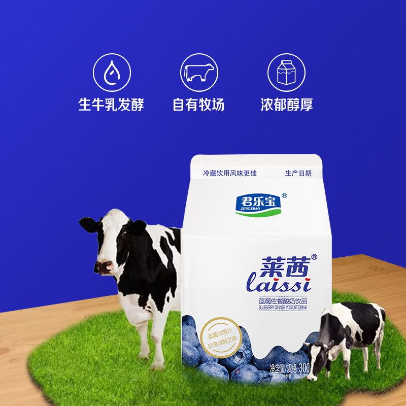 君乐宝莱茜蓝莓佐餐酸奶饮品300ml*12盒生牛乳发酵酸奶饮品整箱