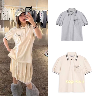 现货 open yy 26春夏新款宽松百搭简约翻领短袖条纹POLO衫t恤上衣