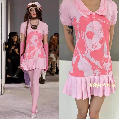 现货 Ashley Williams 26新款 韩国卡通动漫少女印花短袖连衣裙女