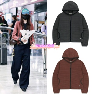 现货 coyseio 25新款 宋妍霏同款宽松休闲拉链条纹连帽卫衣外套女