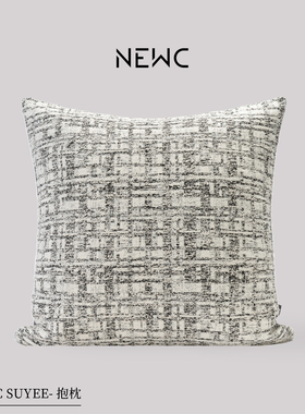 新宸优品 高端诧寂风抱枕客厅沙发茶室会所名宿软装灰色条纹靠垫