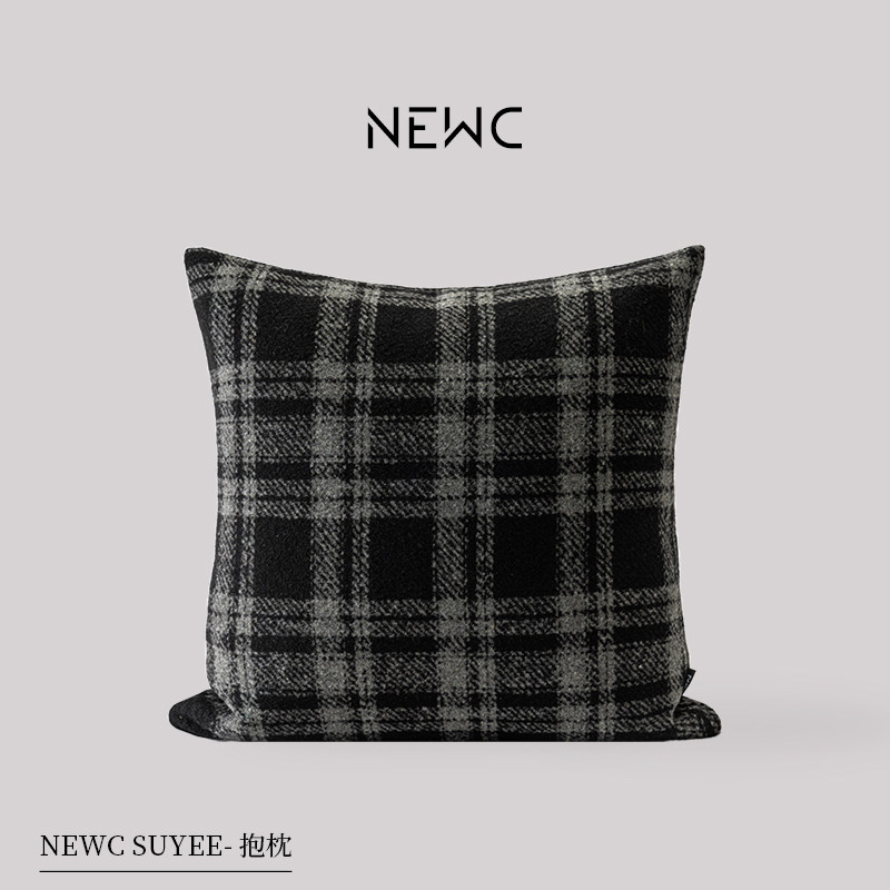 NEWC新宸优品抱枕灰黑格双面毛呢