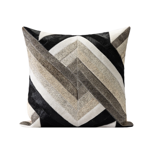 新宸优品 轻奢中古高端皮草抱枕别墅客厅沙发黑白灰几何拼接靠垫