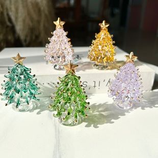 手工琉璃圣诞树摆件彩色家居装饰品节日礼物桌面装饰