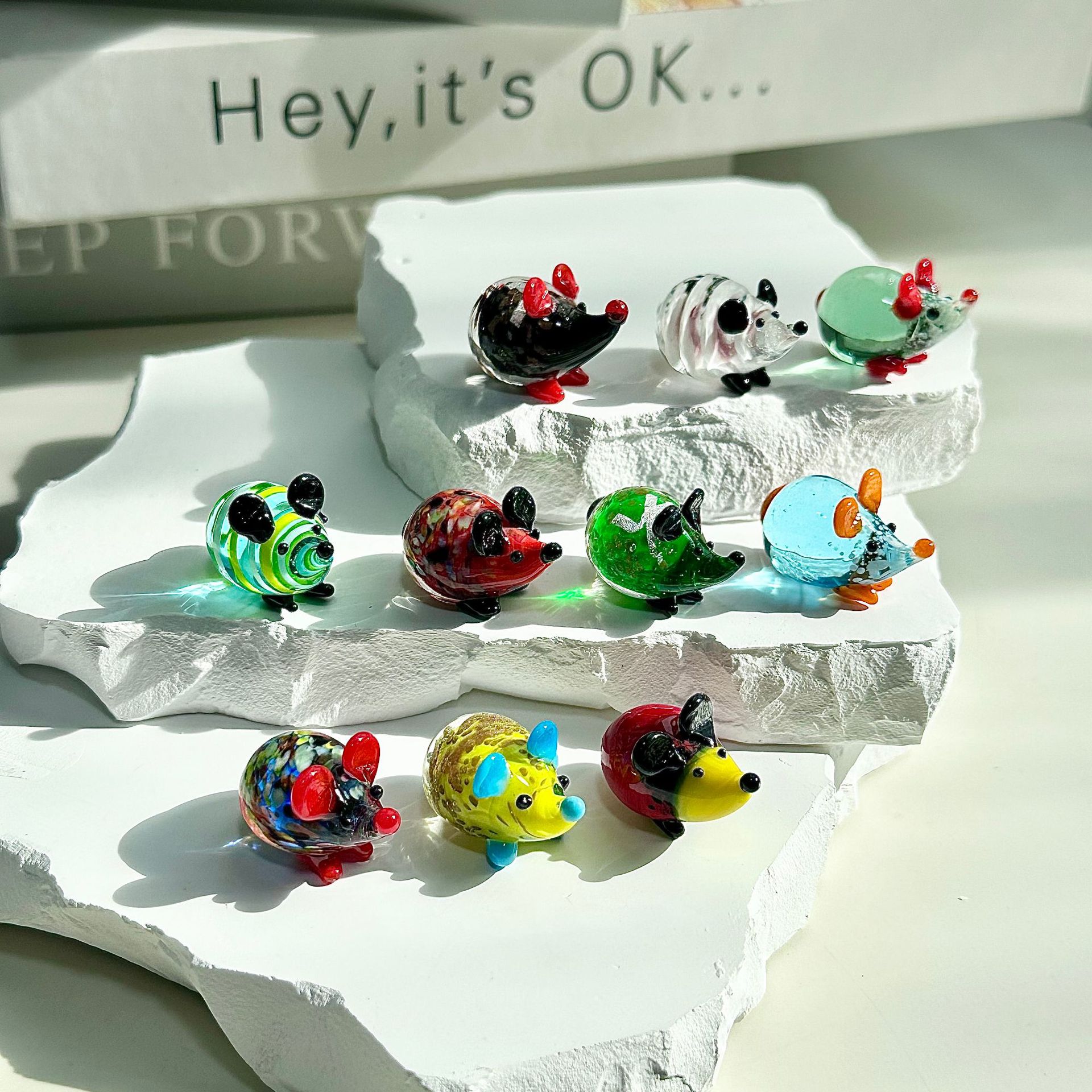 手工琉璃小老鼠摆件多彩斑点创意桌面书房玻璃装饰可爱礼物生肖礼