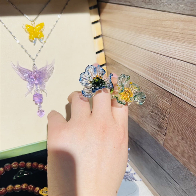 琉璃花戒指饰品仙气小众高级感闺蜜礼物拍照氛围古装搭配淄博琉璃