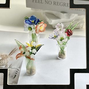 手工琉璃诞生花仿真桌面摆件玻璃工艺品玻璃花束盆栽装饰礼品