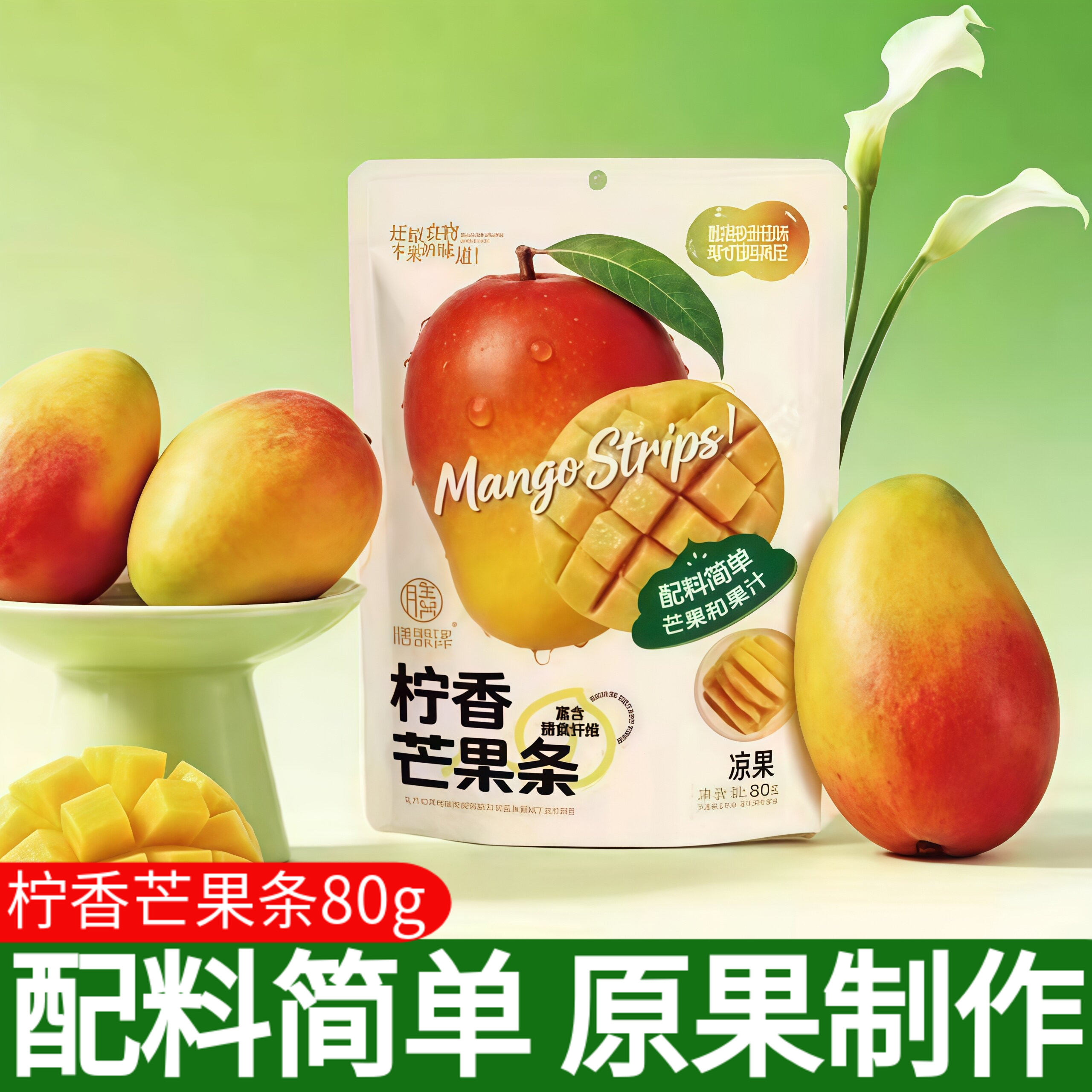 膳源泽柠香芒果条80g柠檬味柠香酸甜芒果干办公室休闲追剧小零食