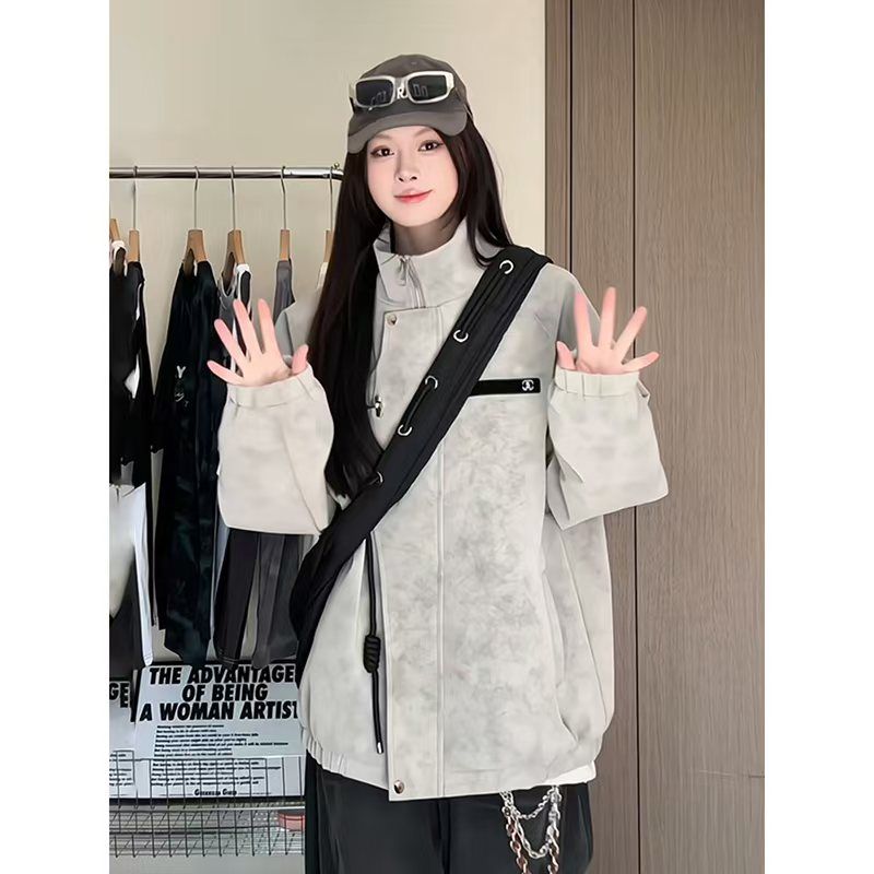 新款美式2025中式扎染皮衣休闲夹克男女外套宽松百搭复古高街