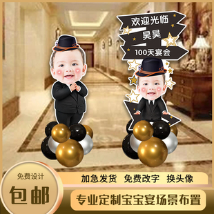 周岁生日人形立牌百日宴布置迎宾牌满月宝宝头像照片大头娃娃kt板