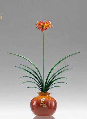 《君子兰全铜兰花摆件铜器新中式家居客电柜》视博WWU古架厅装饰