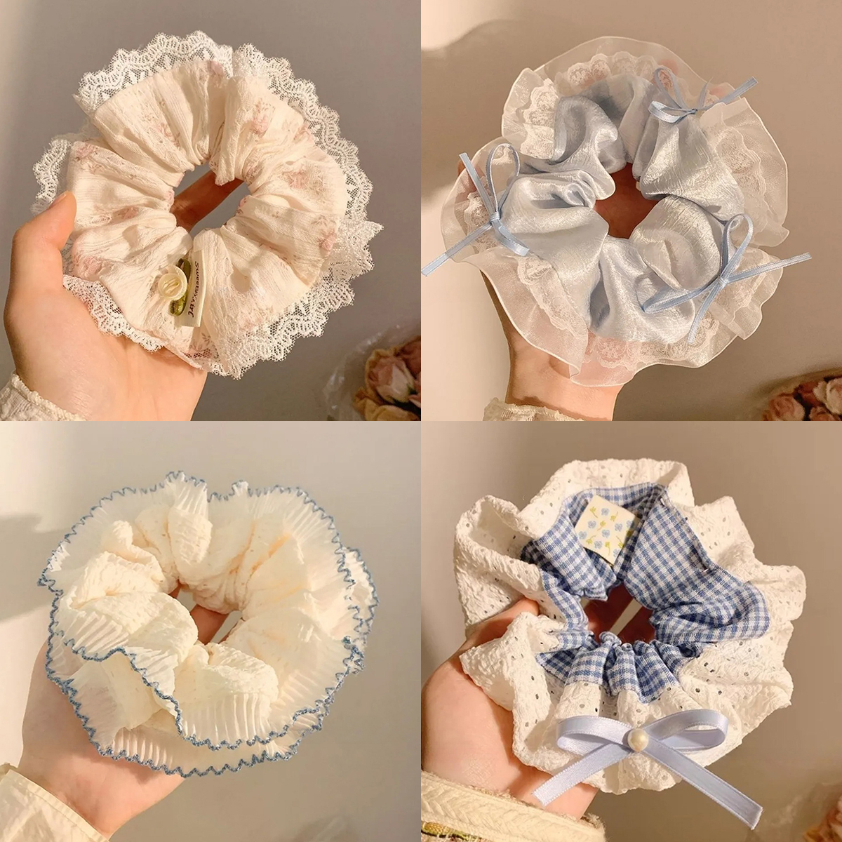 蕾丝大肠发圈女芭蕾韩系慵懒风花边甜美2025新款头绳气质发绳头花