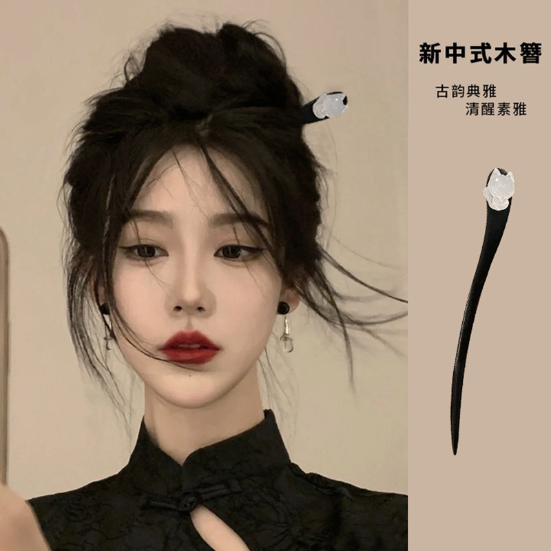 新中式发簪女玉簪小狐狸木簪古风头饰发钗高级感盘发高端国风簪子