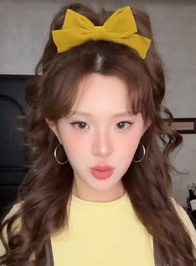 早秋黄色植绒蝴蝶结丸子夹高马尾发夹女后脑勺公主头领结固定抓夹