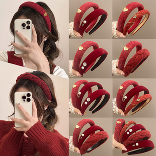 过年新年红色发箍高颅顶压发头箍发饰宽边圣诞儿童喜庆不勒头发卡