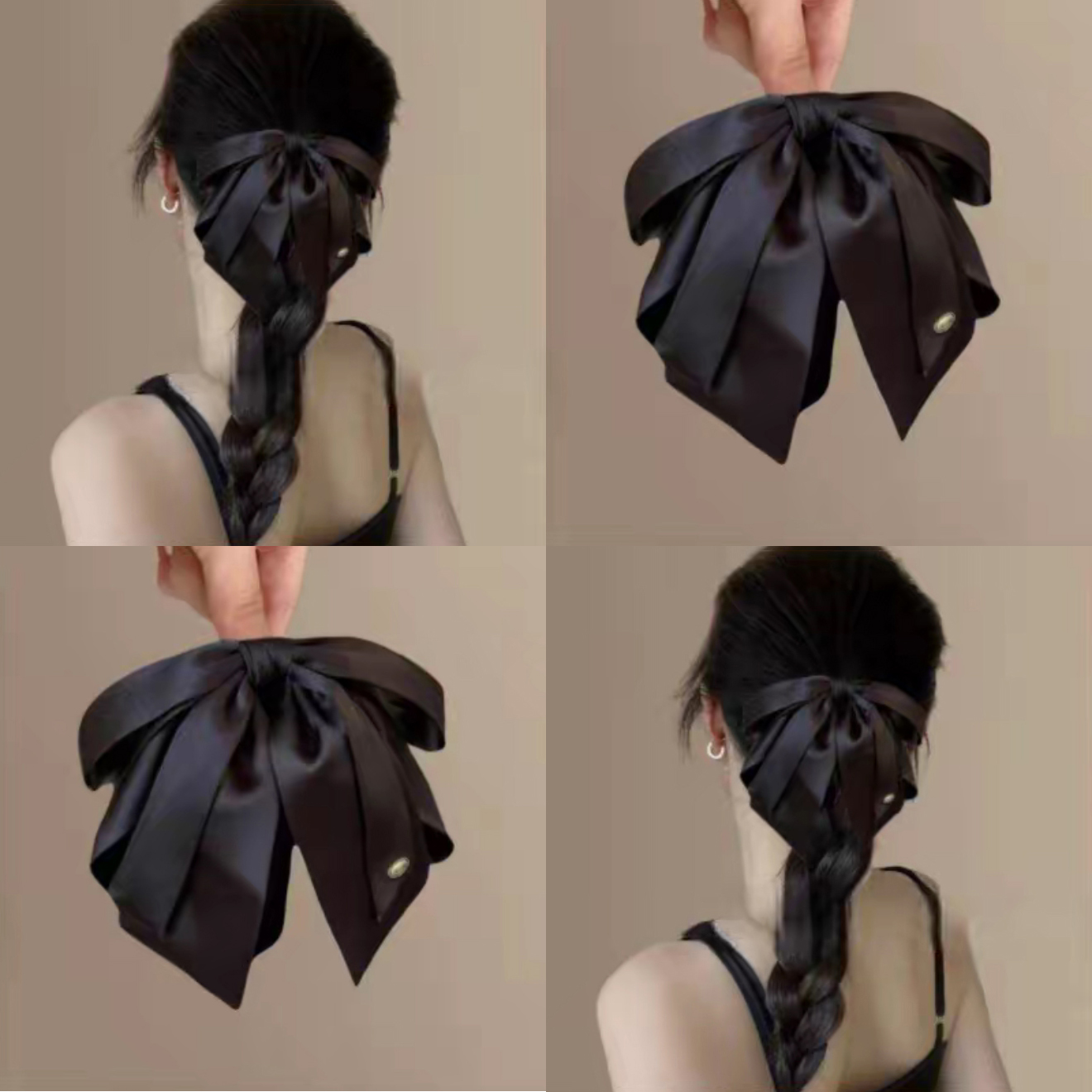蝴蝶结抓夹黑色缎面头饰马尾抓夹高级感后脑勺飘带盘发半扎发夹女