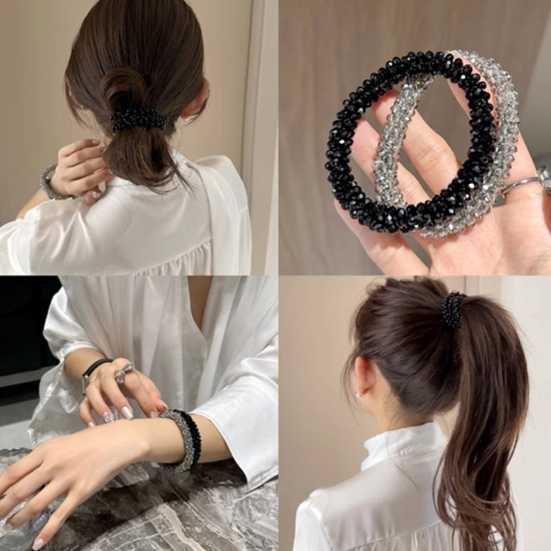 水晶手工穿珠发圈女气质扎头高马尾名媛手链两用头绳轻奢发绳头饰