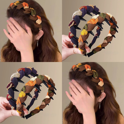 美拉德咖色绕线波浪带齿发箍女高级感日常外戴防滑高颅顶发卡头饰