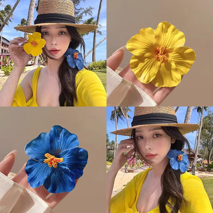 夏季氛围感海边度假风仿真扶桑花朵发夹2025新款头花侧边夹头饰女