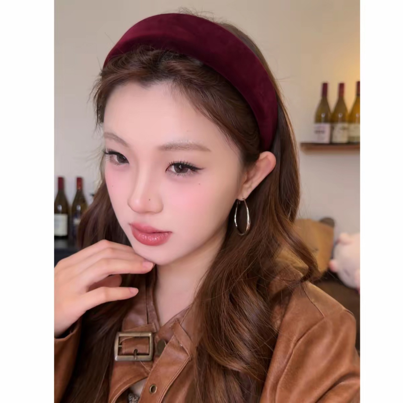 秋冬红色显白丝绒海绵发箍女复古高颅顶宽边磨毛洗脸头箍发卡发饰