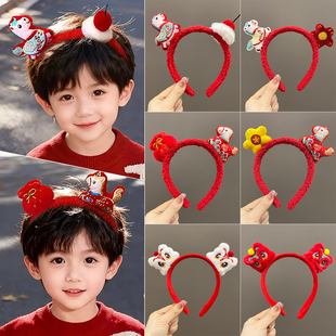 2026马年装饰新年红色男生发箍男孩可爱小马儿童宝宝头箍过年头饰