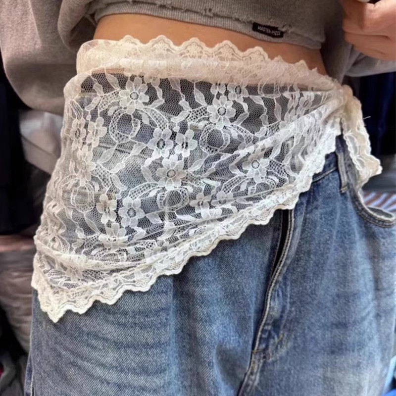 蕾丝花边三角巾小丝巾2025新款装饰裤子屁帘女牛仔裤围裙叠穿神器