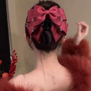 红色浪漫星空蝴蝶结抓夹发饰后脑勺新年高级感闪钻流苏发夹头饰女